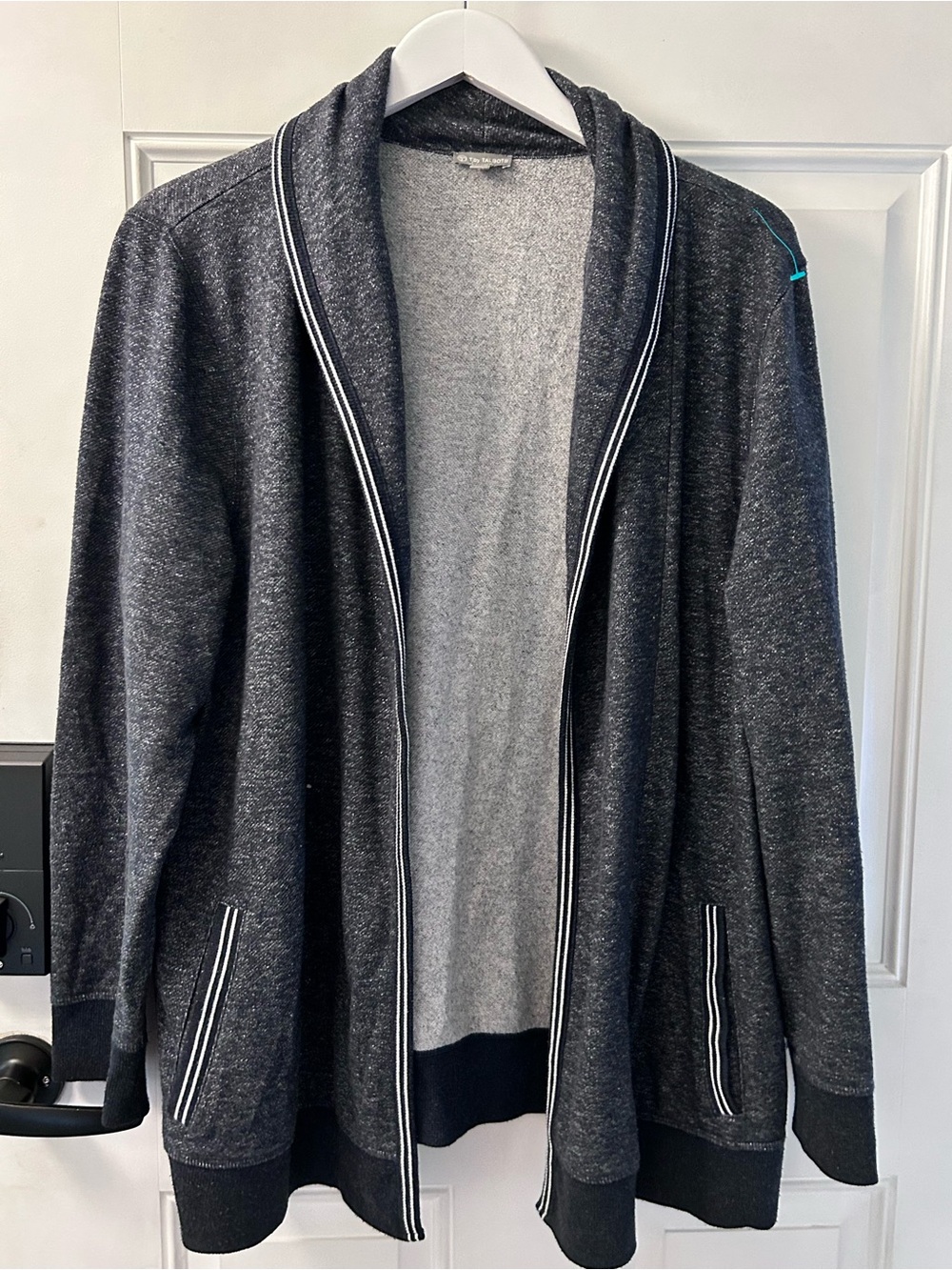 Talbots Dark Charcoal Shawl-Collar Open Cardigan with Contrast Trim
